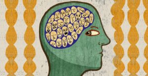 cartoon human head showing the internal emotions in his brain