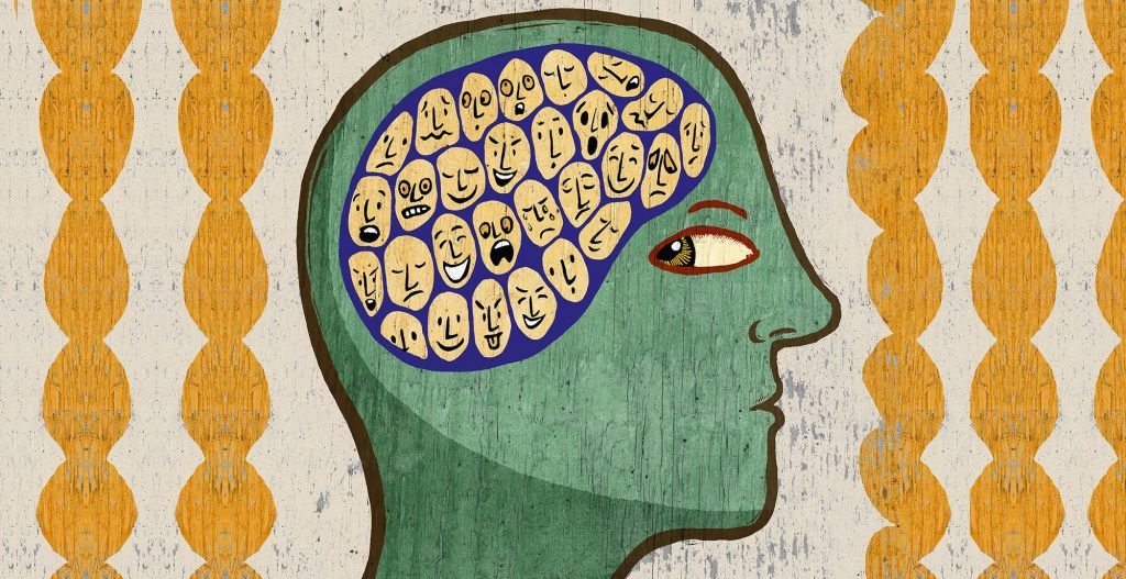 cutaway of a cartoon males head showing the internal emotions in his brain