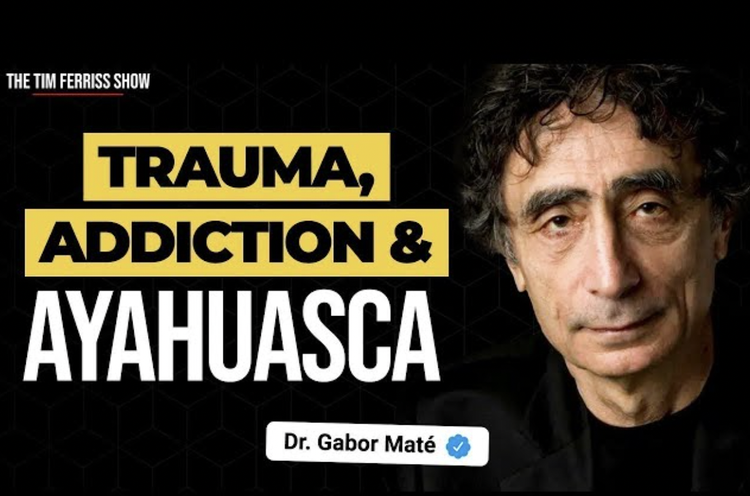 Promotional image of Dr Gabor Mate with the words 'Trauma, Addiction & Ayahuasca'