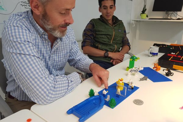 Team building session session with participants engaged in a creative activity using Lego